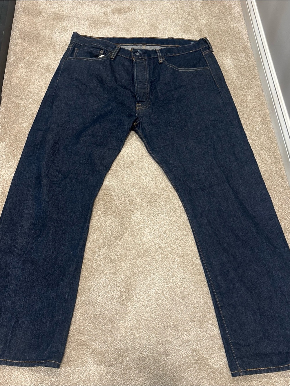 Levi's 501 Straight Button Fly Jeans Mens 38 x 30 Dark Wash Heavy Rigid Denim